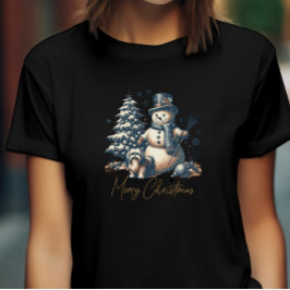Vintage Kerst Sneeuwman en hond T-shirt