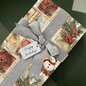 Vintage Kerst Sneeuwman Ephemera Collage Cadeaupapier