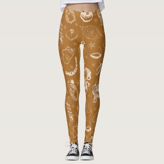 vintage kerst sneeuwman handgetekend leggings (Voorkant)