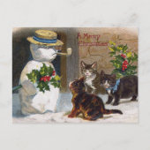Vintage Kerst Sneeuwman & Kittens Kaart (Voorkant)