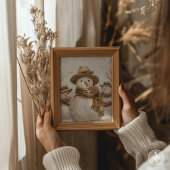 Vintage Kerst Sneeuwman Schilderen Rustieke Kerstm Poster