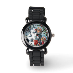 vintage kerst sneeuwman vakantie horloge