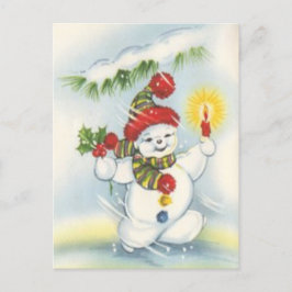 Vintage kerst sneeuwpop vakantie briefkaart
