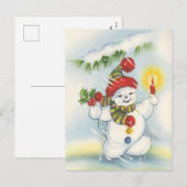 Vintage kerst sneeuwpop vakantie briefkaart (Voorkant / Achterkant)