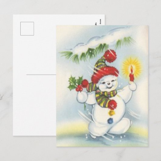 Vintage kerst sneeuwpop vakantie briefkaart (Voorkant / Achterkant)
