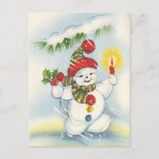 Vintage kerst sneeuwpop vakantie briefkaart (Voorkant)