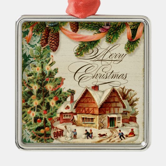 Vintage Kerst Sneeuwschaatsen Custom Ornament (Voorkant)
