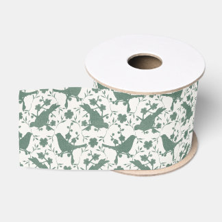 Vintage Kerst Songbirds en Linnen Bloemen (Groen) Grosgrain Lint