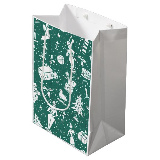 Vintage Kerst Speelgoed en Symbolen Patroon Medium Cadeauzakje (Voorkant Gekanteld)