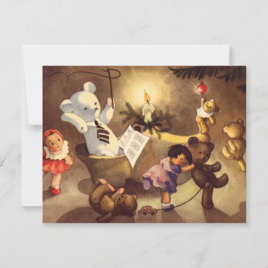 Vintage Kerst Speelgoed en Teddy Bears Uitnodiging (Voorkant)