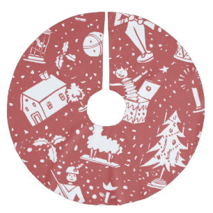 Vintage Kerst Speelgoed Patroon op Retro Red Kerstboom Rok