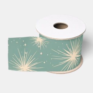 Vintage Kerst Steruitbarstingen Zachte Blauwe Grosgrain Lint