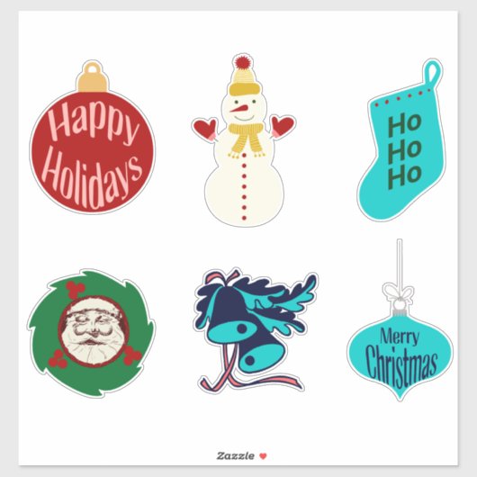 Vintage Kerst Sticker Pack van 6 (Vel)