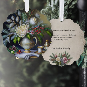 Vintage kerst Stilleven met Rozen en urn Ornament Kaart