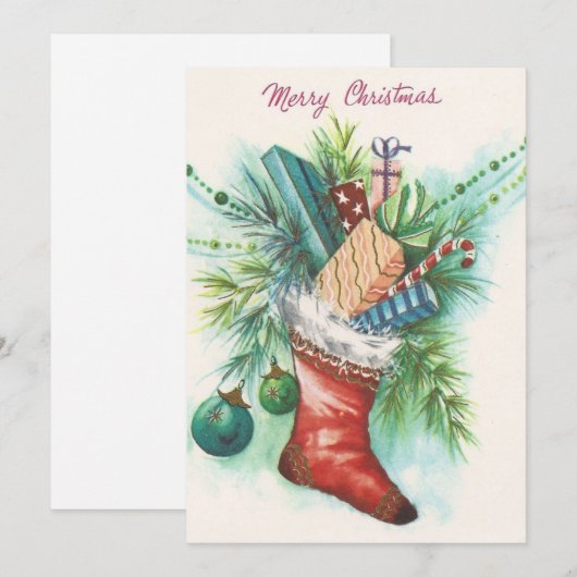 Vintage Kerst Stocking Volledige geschenken Feestdagenkaart (Voorkant / Achterkant)