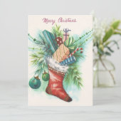 Vintage Kerst Stocking Volledige geschenken Feestdagenkaart (Staand voorkant)