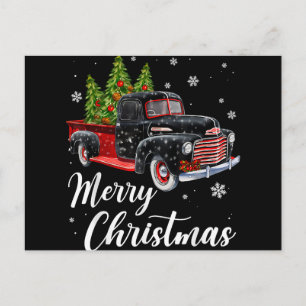 Vintage Kerst T-shirt Boom op Auto rode Truck Feestdagenkaart