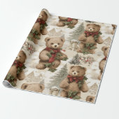 Vintage Kerst Teddy Bears Cadeaupapier (Uitgerold)