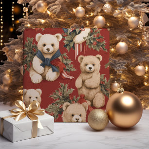 Vintage Kerst Teddy Bears Cadeaupapier