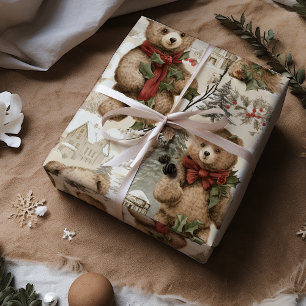 Vintage Kerst Teddy Bears Cadeaupapier