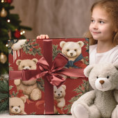 Vintage Kerst Teddy Bears Cadeaupapier