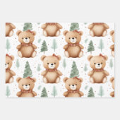 Vintage Kerst Teddy Bears Inpakpapier Vel (Voorkant)