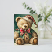 Vintage kerst teddybeer briefkaart (Staand voorkant)
