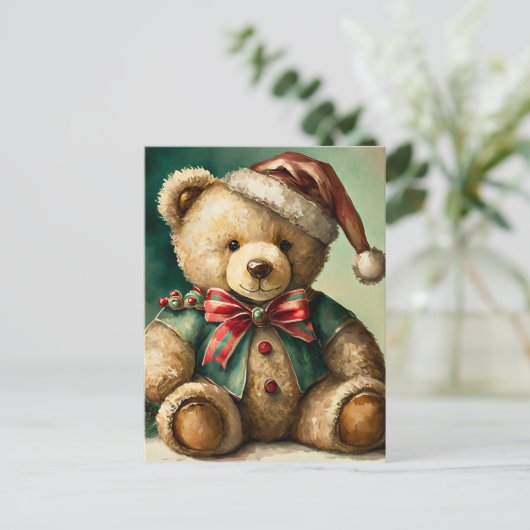 Vintage kerst teddybeer briefkaart (Staand voorkant)
