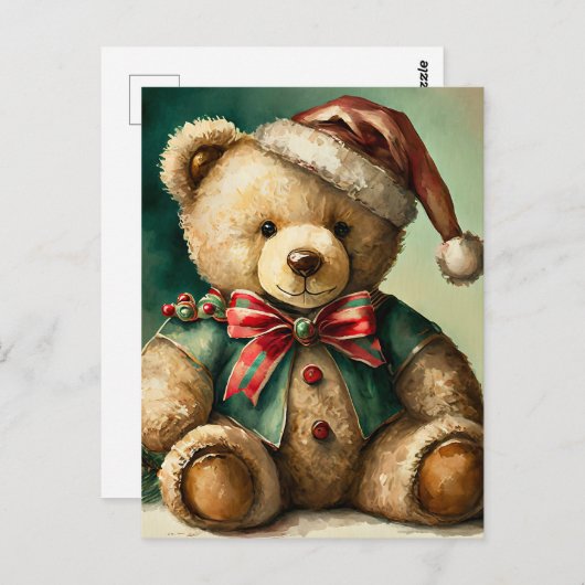 Vintage kerst teddybeer briefkaart (Voorkant / Achterkant)