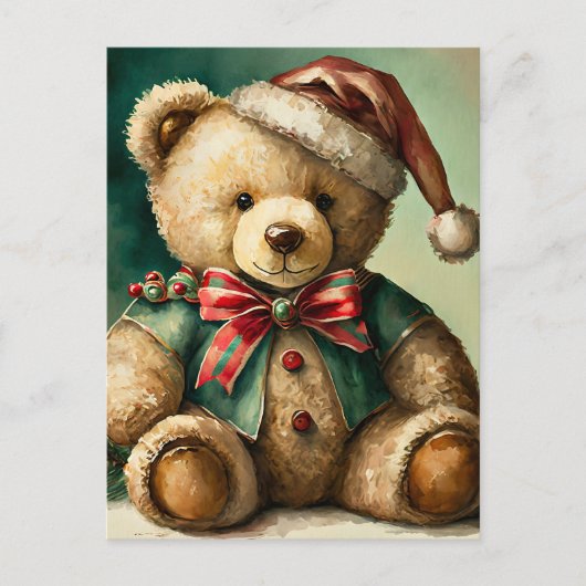 Vintage kerst teddybeer briefkaart (Voorkant)