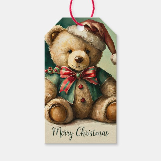 Vintage kerst teddybeer cadeaulabel (Voorkant)