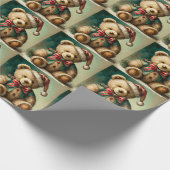 Vintage kerst teddybeer cadeaupapier (Hoek)