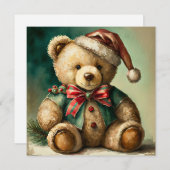 Vintage kerst teddybeer feestdagenkaart (Voorkant / Achterkant)