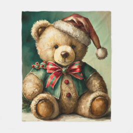 Vintage kerst teddybeer fleece deken
