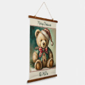 Vintage kerst teddybeer gepersonaliseerd hangend wandkleed (Gebogen)