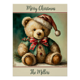 Vintage kerst teddybeer gepersonaliseerd perfect poster