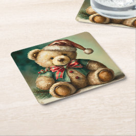Vintage kerst teddybeer kartonnen onderzetters