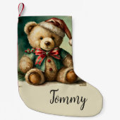 Vintage kerst teddybeer kleine kerstsok (Voorkant)