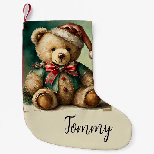 Vintage kerst teddybeer kleine kerstsok (Voorkant)