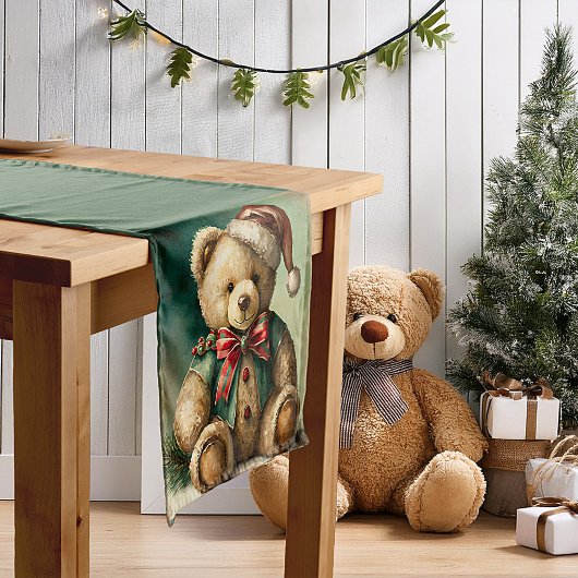 Vintage kerst teddybeer korte tafelloper