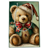 Vintage kerst teddybeer medium cadeauzakje (Voorkant)