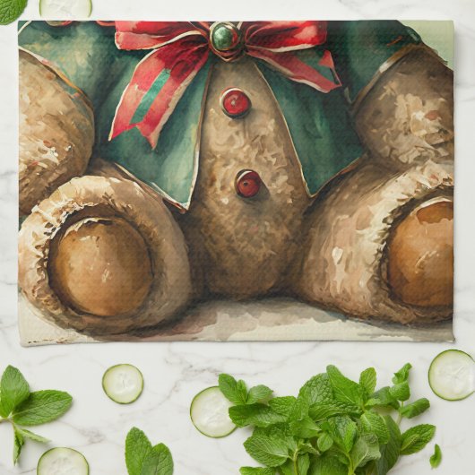 Vintage kerst teddybeer theedoek (Gevouwen)