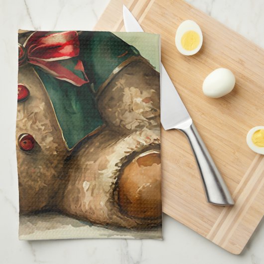 Vintage kerst teddybeer theedoek (Quarter Fold)