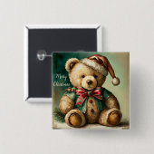 Vintage kerst teddybeer vierkante button 5,1 cm (Voorkant /achterkant)