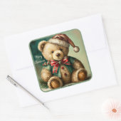Vintage kerst teddybeer vierkante sticker (Envelop)