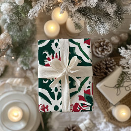 Vintage Kerst Tegel - Rood & Groen Cadeaupapier