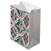 Vintage Kerst Tegel - Rood & Groen Medium Cadeauzakje (Voorkant Gekanteld)