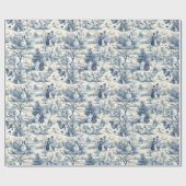 Vintage Kerst Toile Blauw Victoriaans Vakantie Cadeaupapier (Vlak)