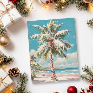 Vintage Kerst Tropische Strand Palm Tree Briefkaart