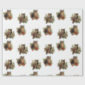 Vintage kerst uil cadeaupapier (Vlak)